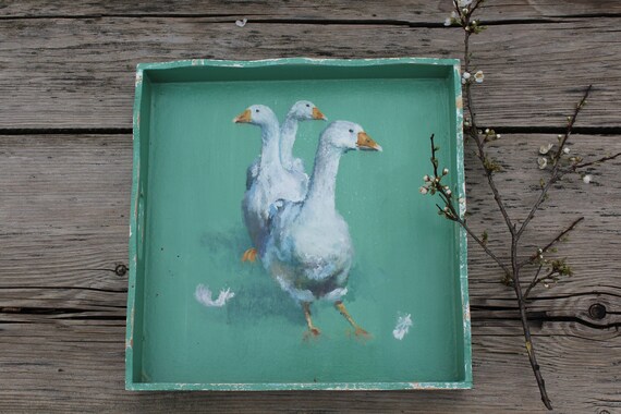 Tablett handbemalt 30 x 30 cm, shabby look Tablett handbemalt 30 x 30 cm, shabby look