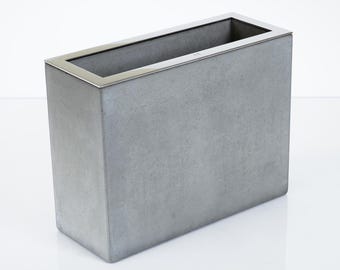 Rectangular Concrete Vase with Stainless Steel Frame, Modern Home Decor