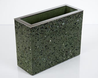 Jarrón de terrazo verde hecho a mano / Decoración Art Déco moderna para el hogar