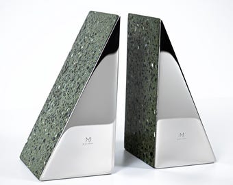 Sujetalibros de terrazo verde, hormigón hecho a mano, decoración moderna para el hogar