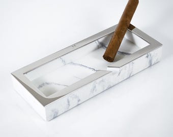 Cenicero de hormigón de mármol, personalizado y grabado, regalo para fumadores hecho a mano, decoración minimalista moderna.