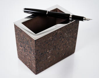 Portalápices de terrazo de lujo / Organizador de escritorio de acero inoxidable pulido