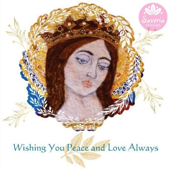 Virgin Mary madonna card religious greeting card catholic art gift sacred art spiritual angel artwork wool felt art guardian angel art