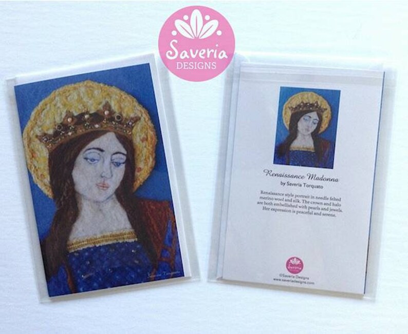 Virgin Mary madonna card religious greeting card catholic art gift sacred art spiritual angel artwork wool felt art guardian angel art