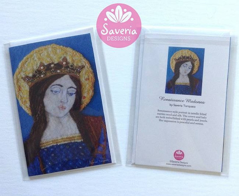 Virgin Mary madonna card religious greeting card catholic art gift sacred art spiritual angel artwork wool felt art guardian angel art