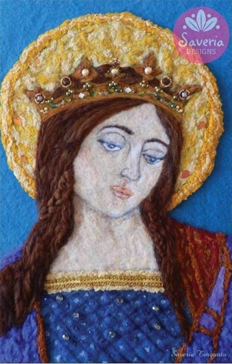 Virgin Mary madonna card religious greeting card catholic art gift sacred art spiritual angel artwork wool felt art guardian angel art