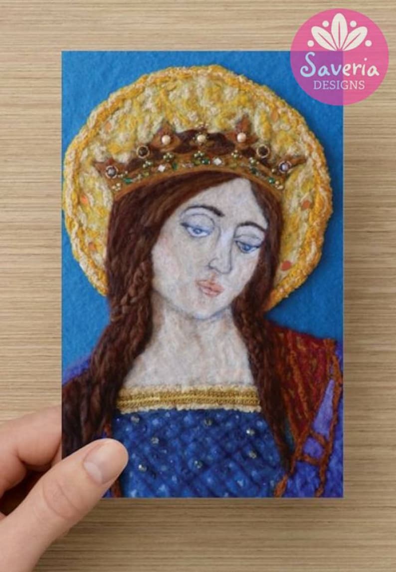 Virgin Mary madonna card religious greeting card catholic art gift sacred art spiritual angel artwork wool felt art guardian angel art