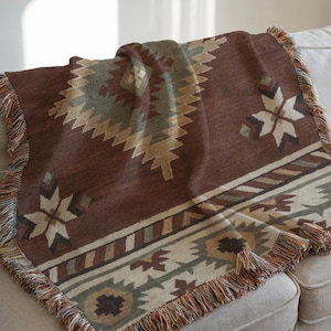 Woven Couch Throw, Sage Rust Pattern Western Blanket, Rustic Statement Sofa Textile, Cozy Seating Look Cabin Accent - Personalizable