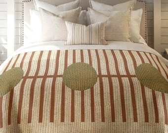 Woven Tapestry Wall Hanging, Rust Stripe Art With Olive Dot Pattern, Neutral Wall Decor, Farmhouse Accent, Boho Bedroom Art, Above Bed Decor