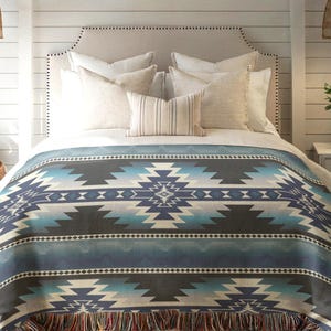 Southwestern Rustic Woven Cotton Blanket,Throw with Geometric Patterns, Rustic Tribal Decor for Living Room or Bedroom - Personalizable