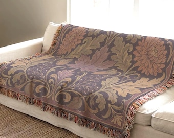 Prune Noire Paisley Woven Throw Blanket, Muted Plum Sofa Accent, Botanical Wall Tapestry