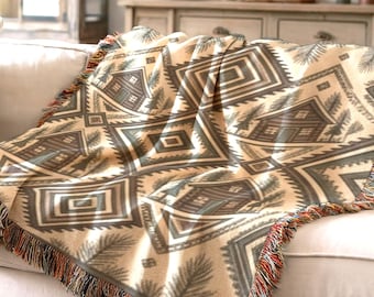 Earth Tone Geometric Woven Throw Blanket, Rustic Diamond Sofa Accent, Modern Textile Wall Tapestry
