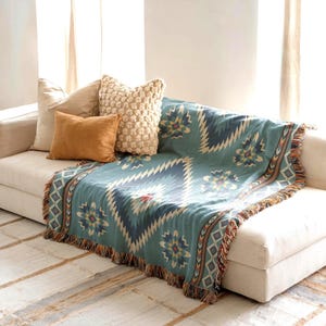 Southwestern Decor Woven Couch Blanket, Aztec Pattern Throw, Cozy Living Throw, Rustic Home Accent, Earth Tone Textile - Personalizable