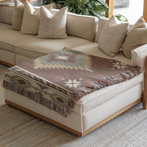 Woven Couch Throw, Sage Rust Pattern Western Blanket, Rustic Statement Sofa Textile, Cozy Seating Look Cabin Accent - Personalizable