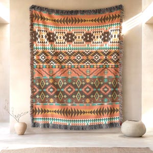Navajo Pattern Wall Woven Cotton Blanket Tribal Design Decor, Boho Chic Throw Blanket, Southwestern Aztec Style Rustic Home Accent Tapestry