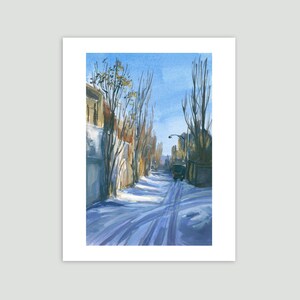 Winter Cityscape Mentana Laneway in the Snow Fine Art Print of Original Painting image 1