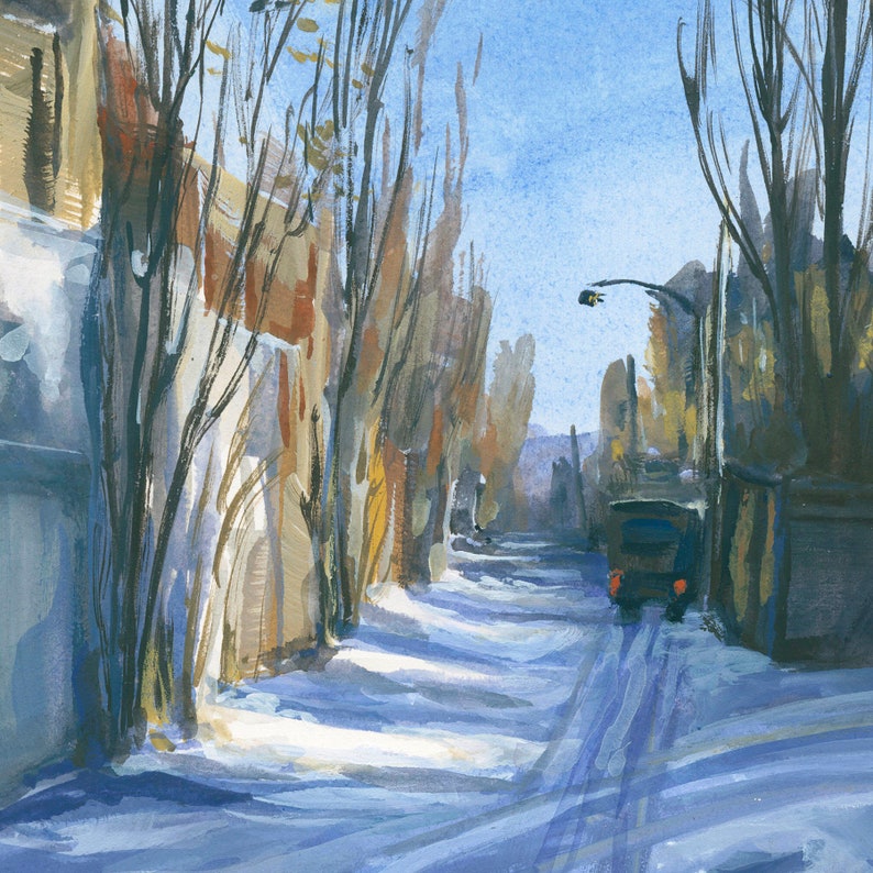 Winter Cityscape Mentana Laneway in the Snow Fine Art Print of Original Painting image 2