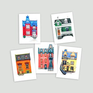 Montreal Art Prints - Set of 5 Colourful Houses (postcard size)