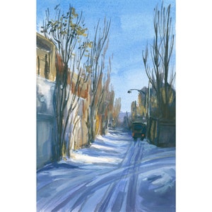 Winter Cityscape Mentana Laneway in the Snow Fine Art Print of Original Painting image 3