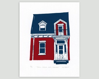 Montreal Screenprint - House in Red and Indigo