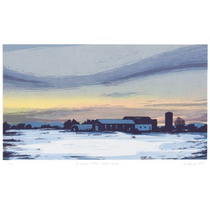 Landscape Screenprint Dusk Farm Between Cities Series image 7