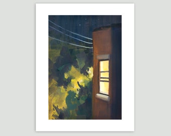 Summer Night Balcony View – Fine Art Print of Original Painting