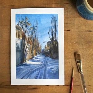 Winter Cityscape Mentana Laneway in the Snow Fine Art Print of Original Painting image 4