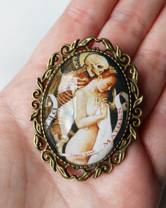 Art brooch Victorian Lady Kissing the Moon lapel pin art brooch