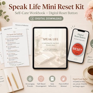 Cuaderno de trabajo de autocuidado Speak Life, reto de 7 días, botón de reinicio digital, diario de diálogo interno positivo, apoyo para la ansiedad (descarga digital)