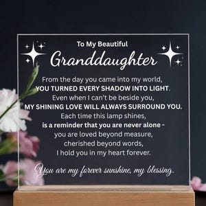 To My Granddaughter Night Light – Gift From Grandma, Motivational, Inspirational, Encouragement, Keepsake Gift, LED Night Light