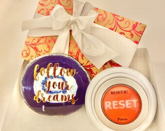 RESET, Accomplish Goals. Follow Your Dream Box.  Kind Gentle Reminder, Encourage, Motivation, Empower, Inspire. Special TY Gift Included