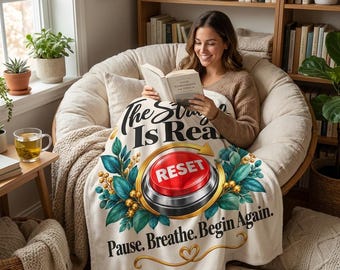 The Struggle Is Real Velveteen Blanket, Reset Button Throw, Self Care Gift, Encouragement Gift for Friend