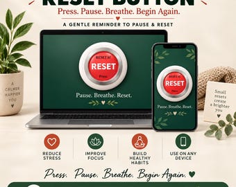 RESET Button App Interactive, Phone Tablet Computer, Self Care, Affirmation Guide, Workbook, Journal, Mindfulness, Reflection, Printable PDF