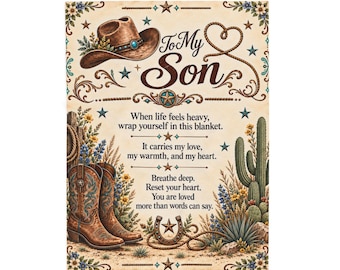 To My Son Woven Blanket, Son Gift from Mom, Western Cowboy Blanket, Rustic Horsehoe Gift, Meaningful Son Gift, Gift for Son