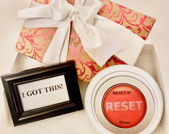 RESET Button Gift Set Idea. Life RESET it!™ Button. Stay Focused Encouraged Motivated. Home Office Desk Work Positive Energy Mindset Vibes