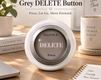 Grey DELETE Button, Light Up Desk Button, Let It Go Gift, Stress Relief Desk Gift, Office Gift, Funny Coworker Gift. TY Gift BONUS