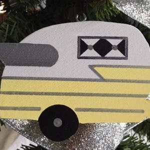 RV ornament handmade, Shasta camper Christmas ornament wood, happy camper wreath attachment, glamping gifts, outdoorsy gifts for women, van image 1