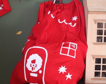 XL traditional santa sack, Personalised Christmas sack for child, Family festive keepsake, Winter house design, Modern scandi home decor kid