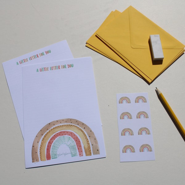 Rainbow Writing Set with Envelopes and Stickers / Pen Pal Kit Notecards / Stationery Letter Pack / Gift for friend / Stocking Filler Child