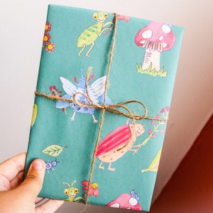 Bug gift wrap for insect lover / Cute colourful watercolour wrapping paper, whimsical nature art, present for child, explorer gift