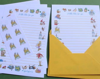 Ensemble d’écriture de conte de fées avec enveloppes et autocollants / Pack de papeterie magique pour enfant / Cadeau de lettre de livre d’histoires