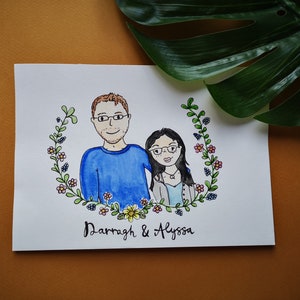 A5 Custom Watercolour Portrait / Couple Family Painting / First Christmas / New Parents Personalised Gift image 2