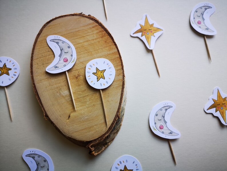 Star and Moon Cake Topper Celestial Cupcake Decorations Baby Shower Hen party toppers Personalised Unisex topper