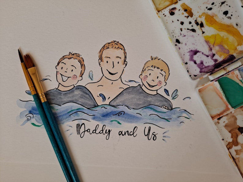 A5 Custom Watercolour Portrait / Couple Family Painting / First Christmas / New Parents Personalised Gift image 1