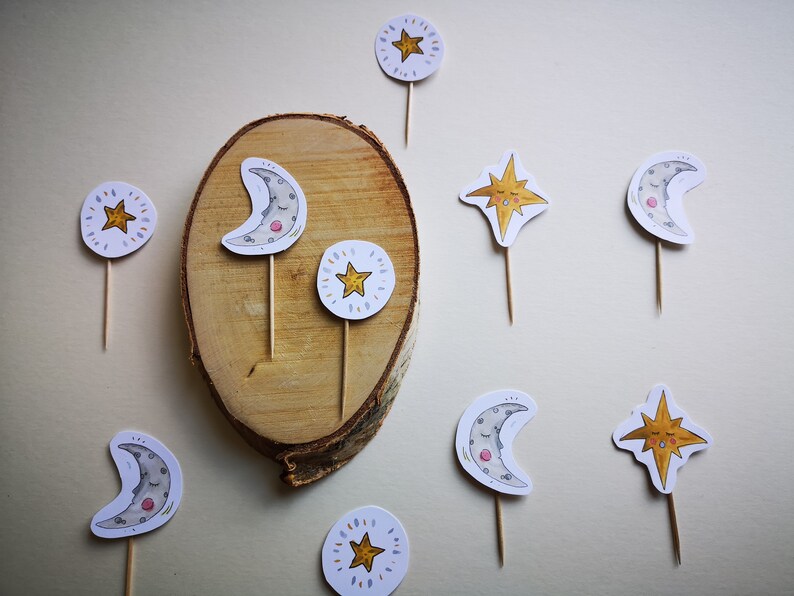 Star and Moon Cake Topper Celestial Cupcake Decorations Baby Shower Hen party toppers Personalised Unisex topper