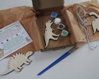 Dinosaur craft kit / DIY painting kit for child, Set of wooden dinos, Boys bedroom decor, Scandi nursery wall hangings, Stocking filler kids