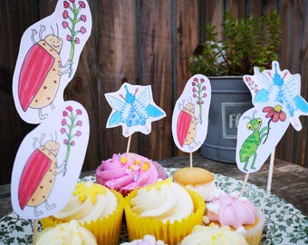 Bug Cake Toppers for Kid's Party / Cupcake Decorations / Personalised party decor