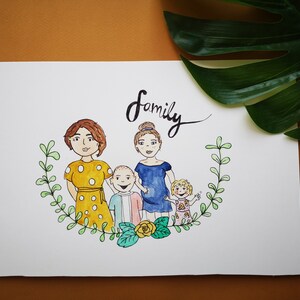 A5 Custom Watercolour Portrait / Couple Family Painting / First Christmas / New Parents Personalised Gift image 7