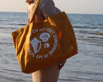 XL beach tote for her/ Oversized ocean bag, Nature pack for seaside, Personalised gift for family, Summer holiday storage with shells/ Yoga