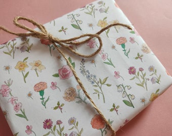 Emballage cadeau de fleurs de naissance / papier d’emballage de fleurs mensuel, papier recyclé, amoureux de la nature, cadeau pour elle, cadeau de jardinage pour la fête des mères
